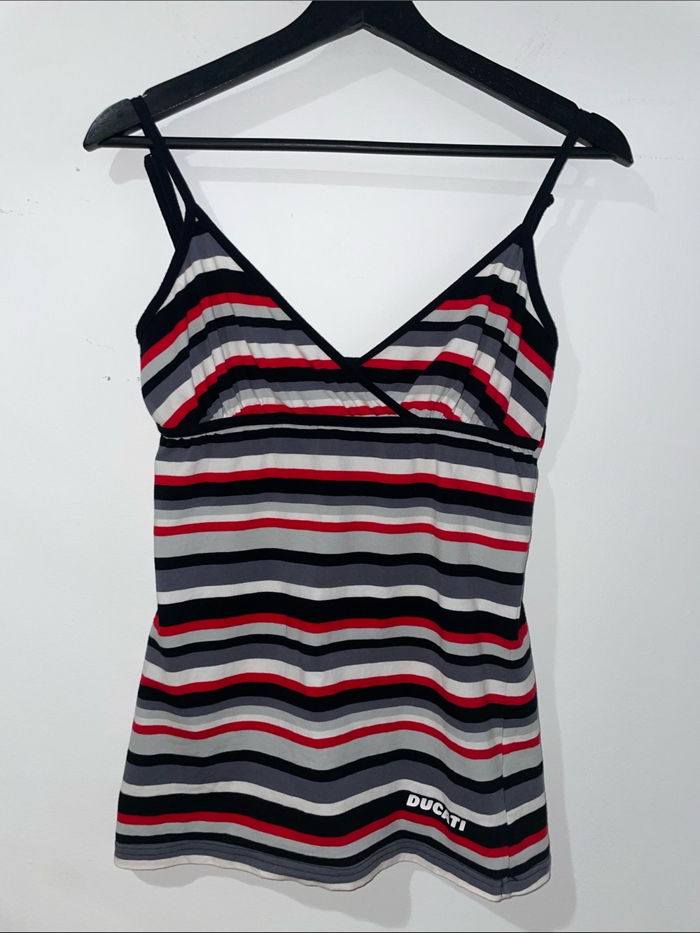 Striped V-Neck Tank Top in Black, Red & Gray - Ducati
